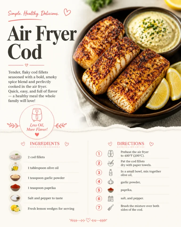Crispy air-fried cod fillets served with lemon and herbs