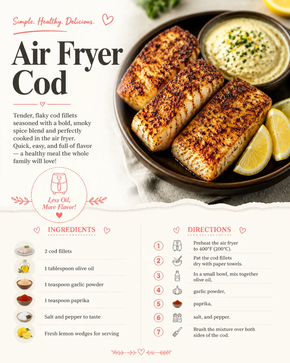 Crispy air-fried cod fillets served with lemon and herbs