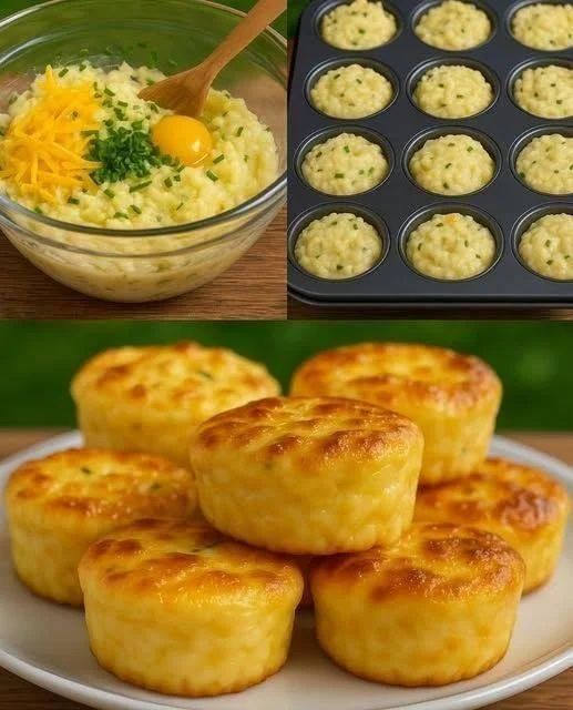 Cheesy mashed potato puffs fresh from the oven, golden and crispy.