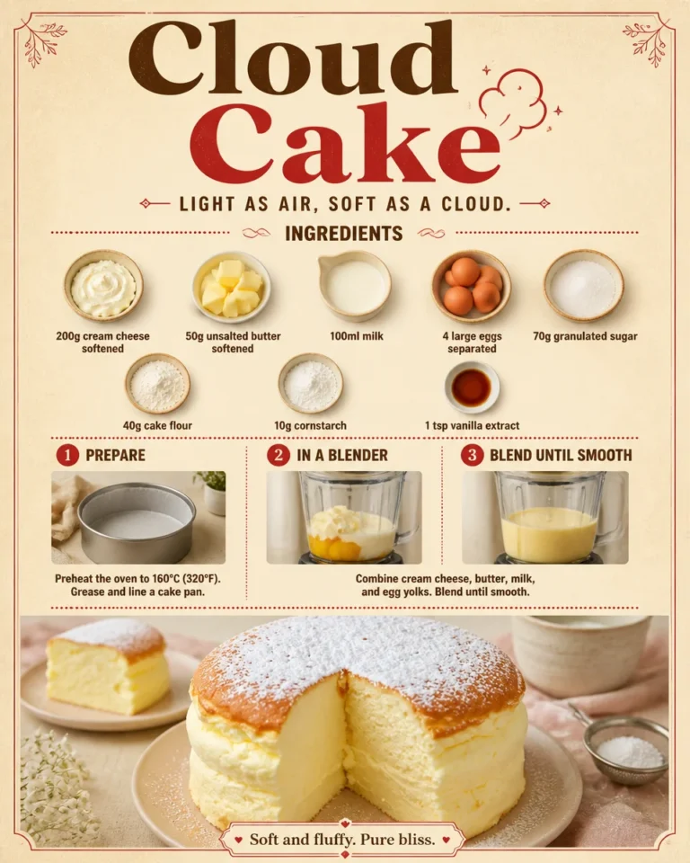 Delicious, fluffy Cloud Cake served on a dessert plate