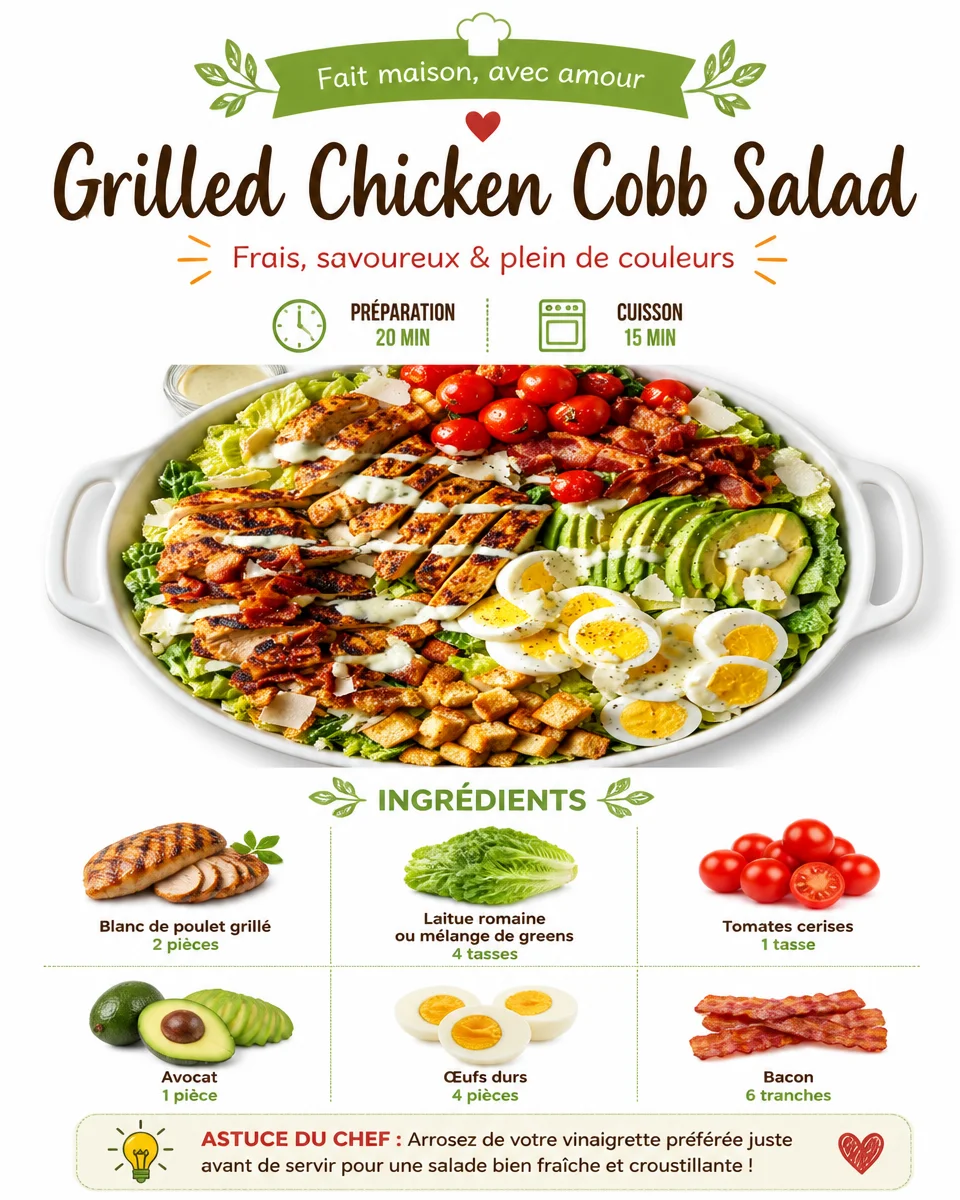 Cobb Salad with Grilled Chicken, fresh vegetables, and creamy dressing