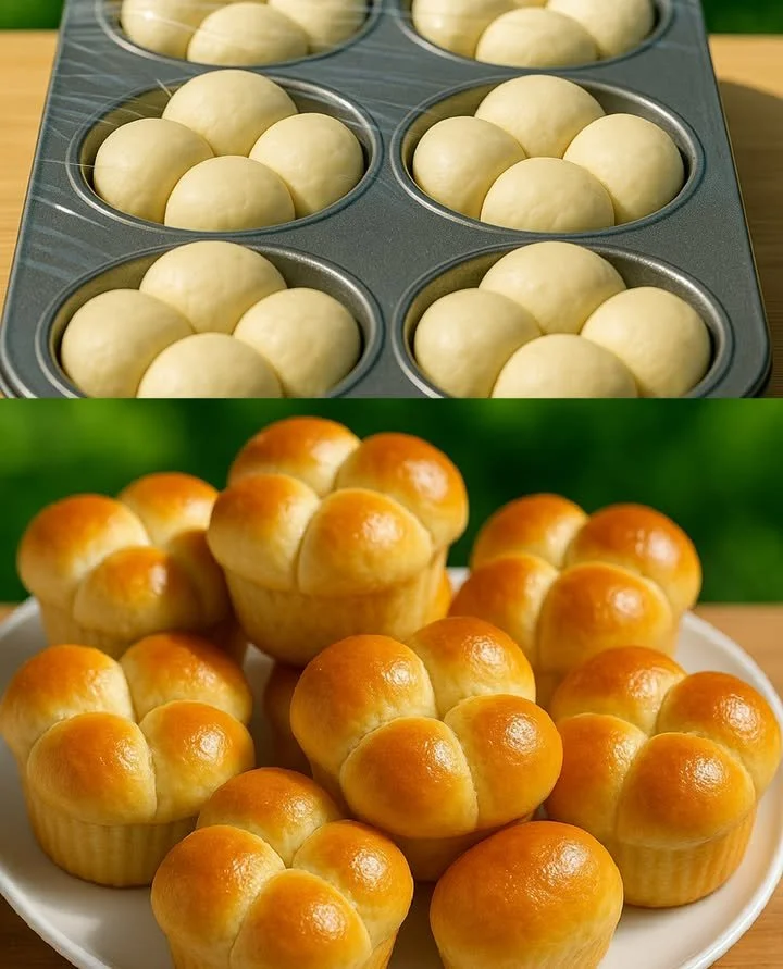Delicious condensed milk dinner rolls served warm on a plate