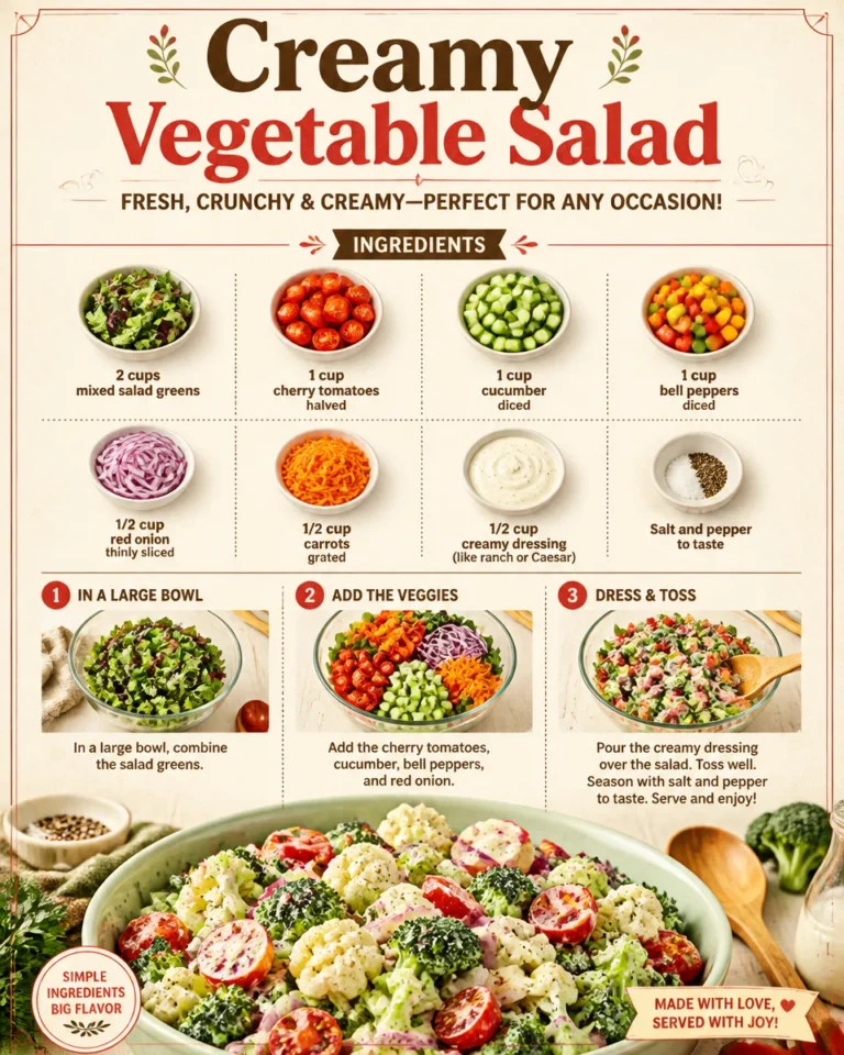 Creamy vegetable salad with fresh veggies and dressing on a plate