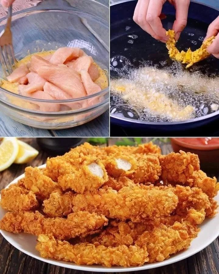 Crispy chicken strips served with dipping sauce on a plate
