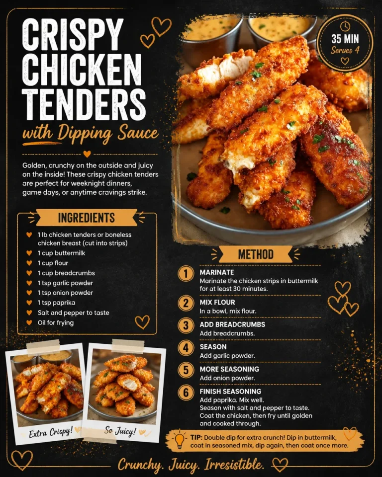 Plate of crispy chicken tenders with dipping sauce on the side