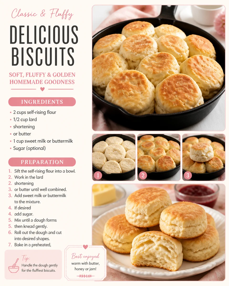 Freshly baked easy biscuits on a wooden table