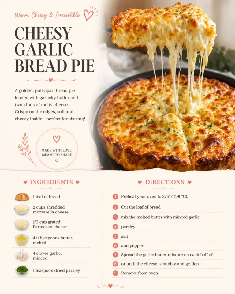 Delicious cheesy garlic bread pie served warm and golden brown