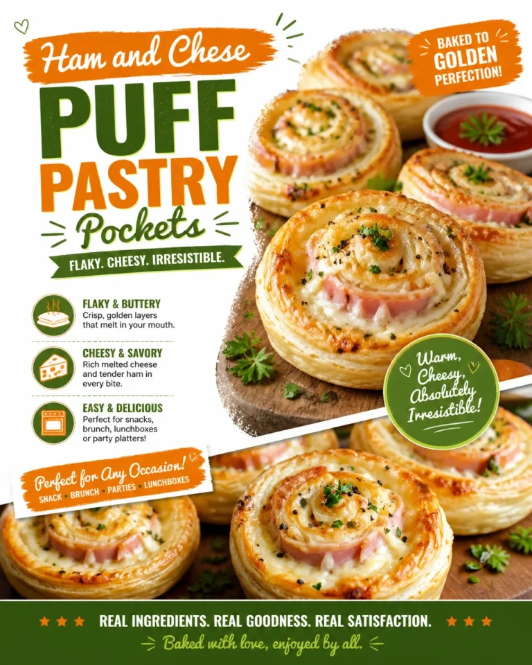 Delicious ham and cheese puff pastry pockets on a plate