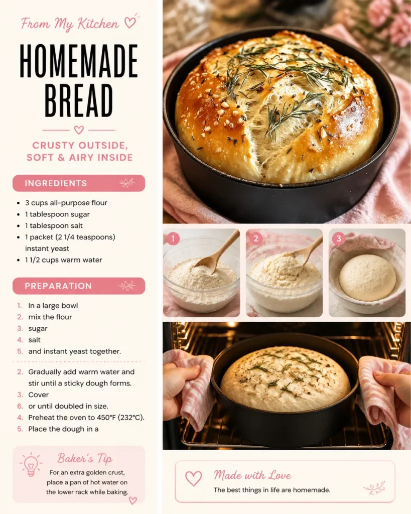 Freshly baked homemade bread on a wooden table