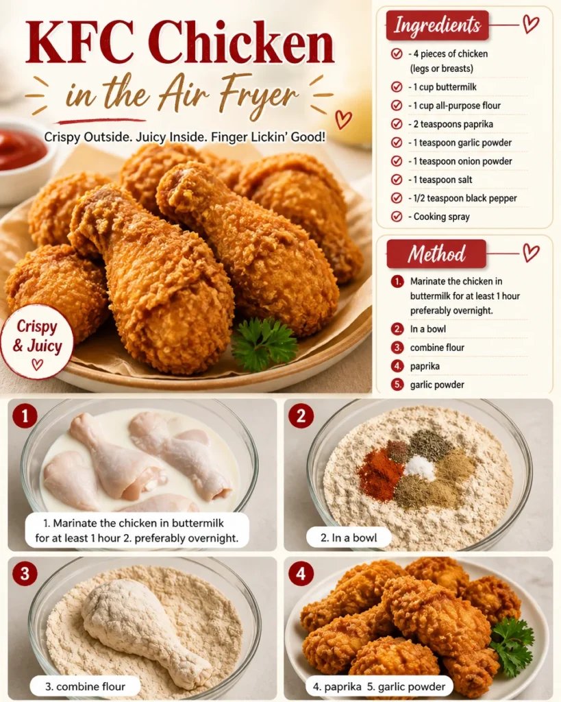 Crispy KFC chicken made in an air fryer for a healthier meal option