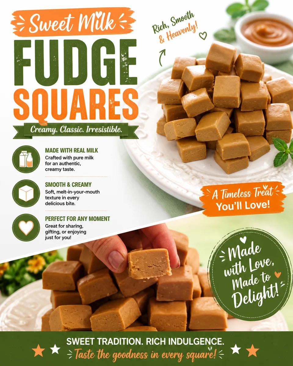 Delicious Milk Fudge Squares on a plate, ready to be enjoyed.