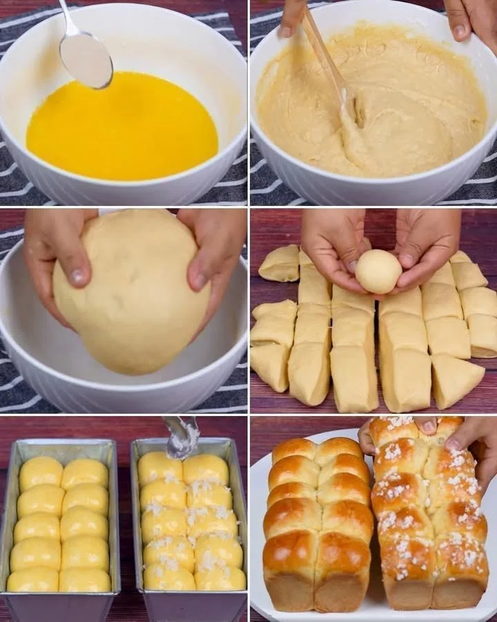 Freshly baked milk-infused brioche rolls on a wooden table
