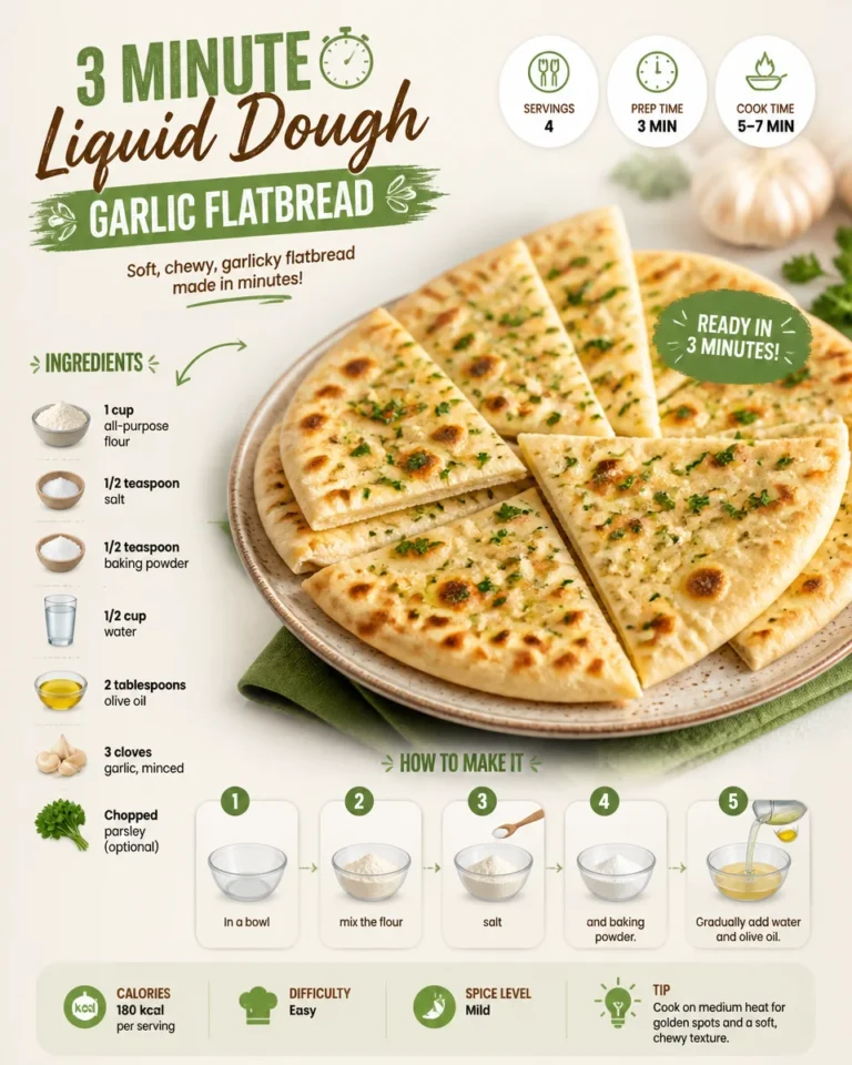 Garlic flatbread made with Minute Liquid Dough, golden and crispy on the edges.