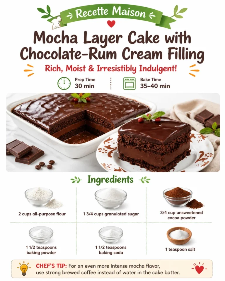 Mocha layer cake with chocolate-rum cream filling, a delicious dessert