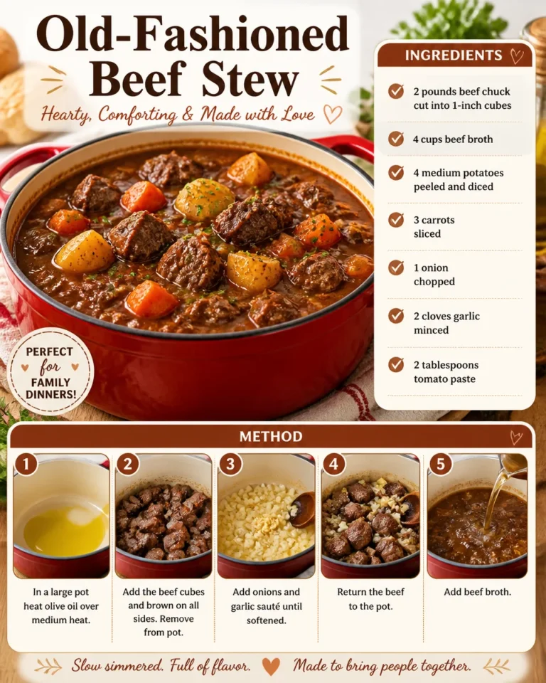 Bowl of old-fashioned beef stew with vegetables and herbs