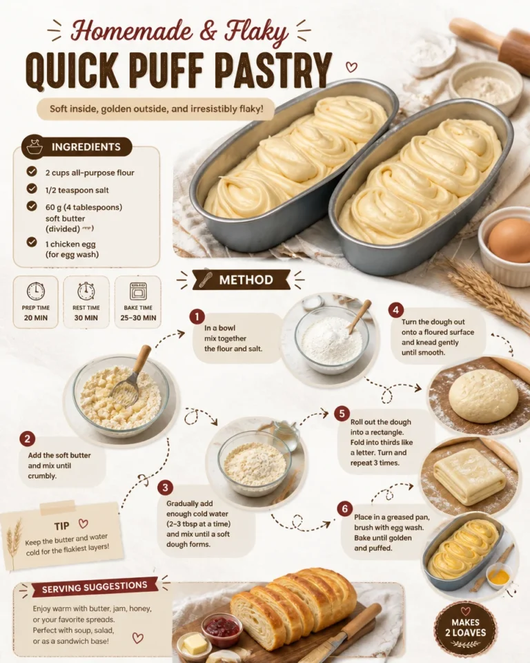 Quickly made puff pastry ready for delicious desserts and appetizers.