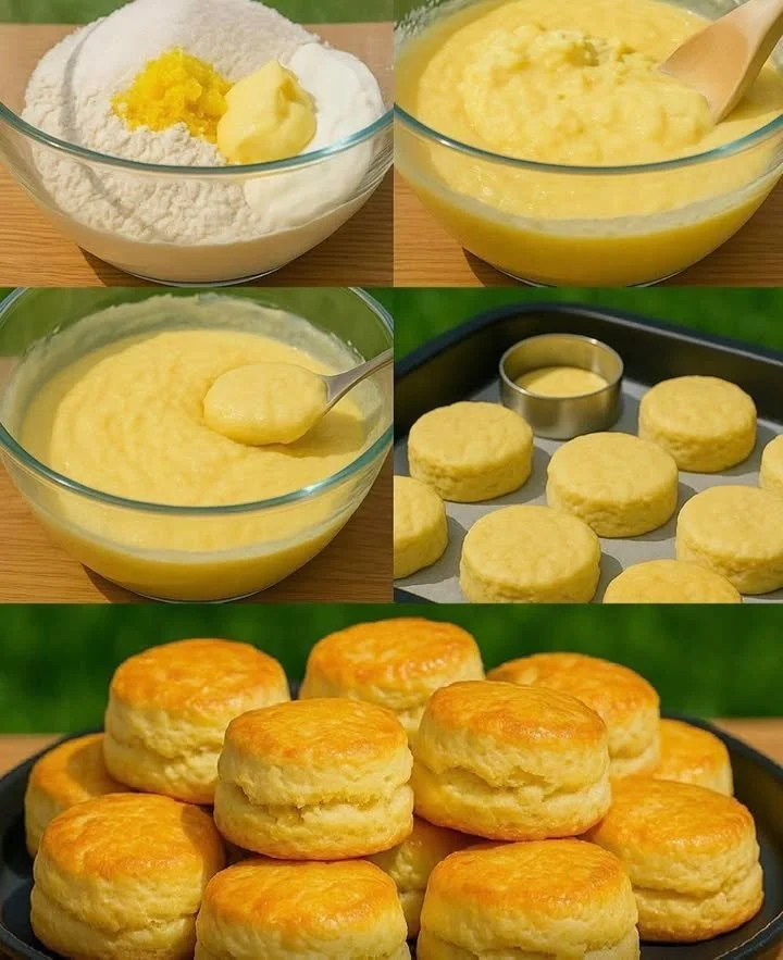 Freshly baked scones on a plate with cream and jam