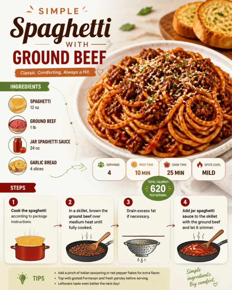 Delicious simple spaghetti with ground beef served on a plate.