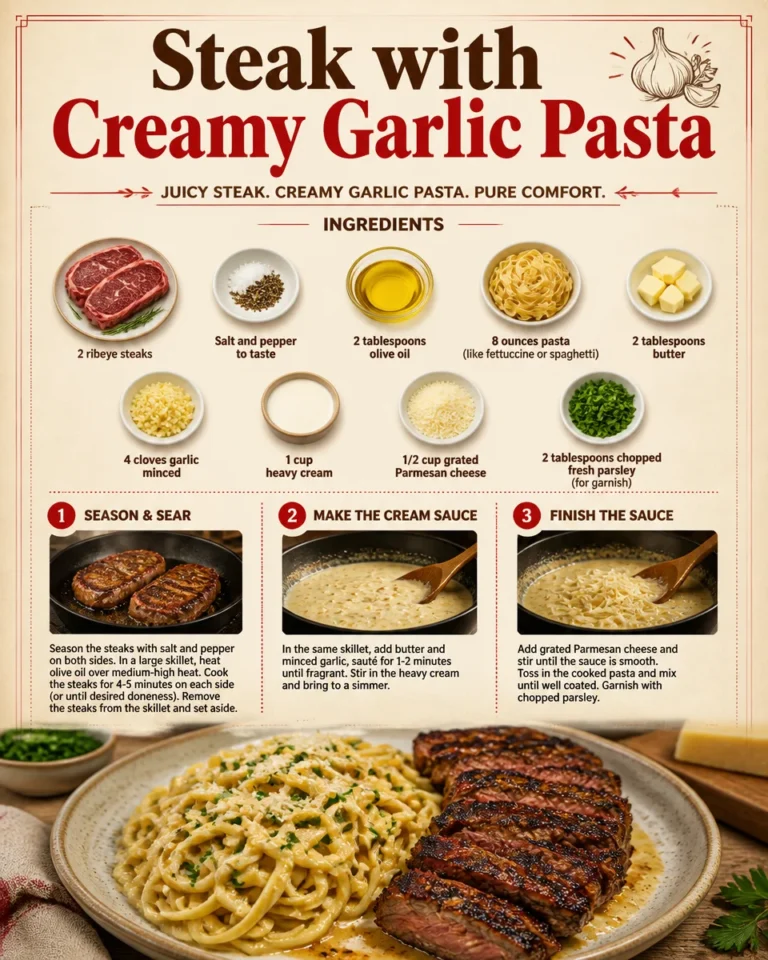 Creamy Garlic Steak Pasta dish served in a bowl
