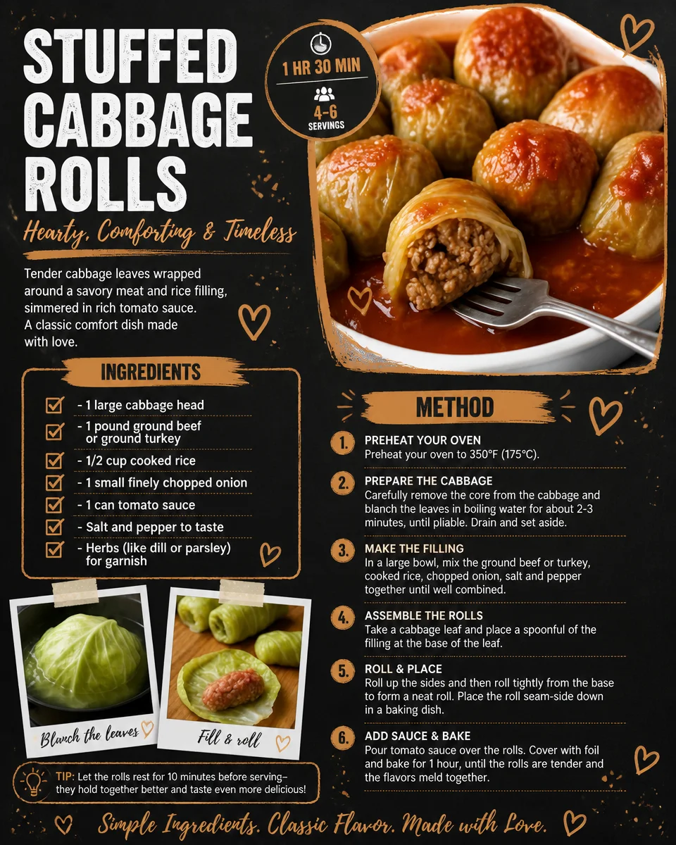 Delicious stuffed cabbage rolls filled with savory meat and rice.