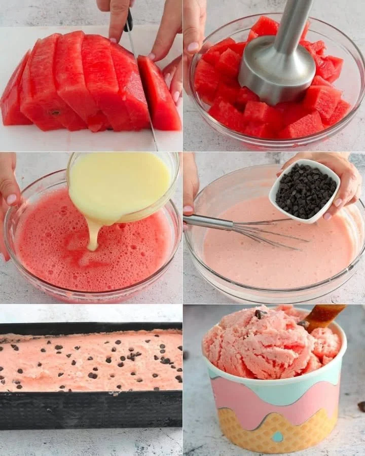 Delicious homemade watermelon ice cream served in a bowl
